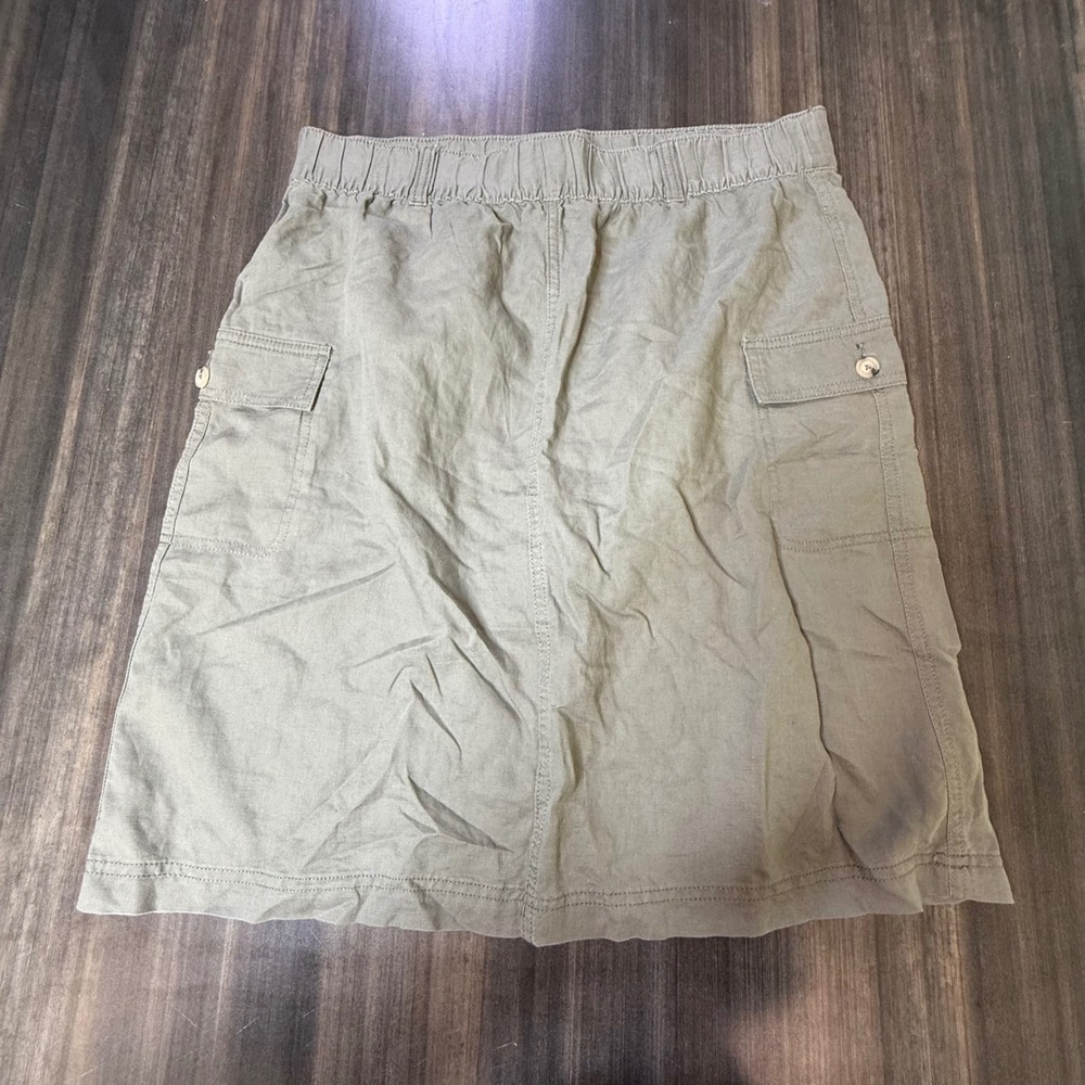 Liz Claiborne Olive Green Linen Cotton Blend Knee Length Cargo Skirt